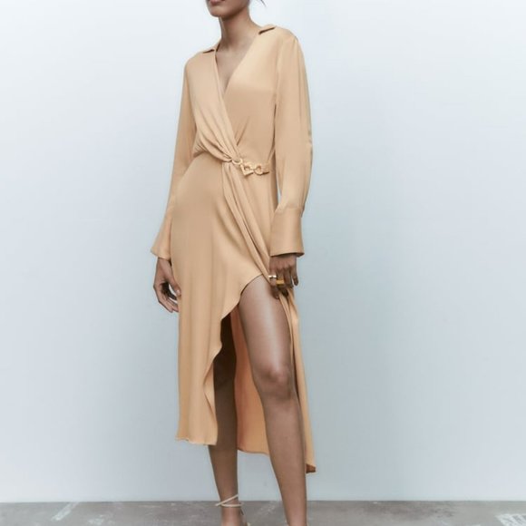 マロン SALE! ZARA NWT WOMAN KNIT MIDI DRESS GOLDEN BROOCH Maroon